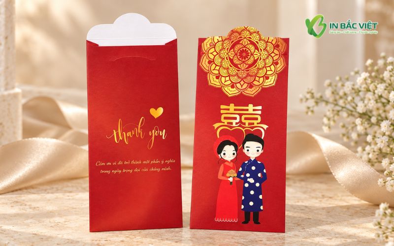 Bao lì xì bê tráp thiết kế theo yêu cầu của cô dâu chú rể