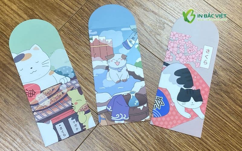 Bao lì xì Nhật Bản hình mèo đáng yêu, thiết kế phong cách kawaii tinh tế và độc đáo