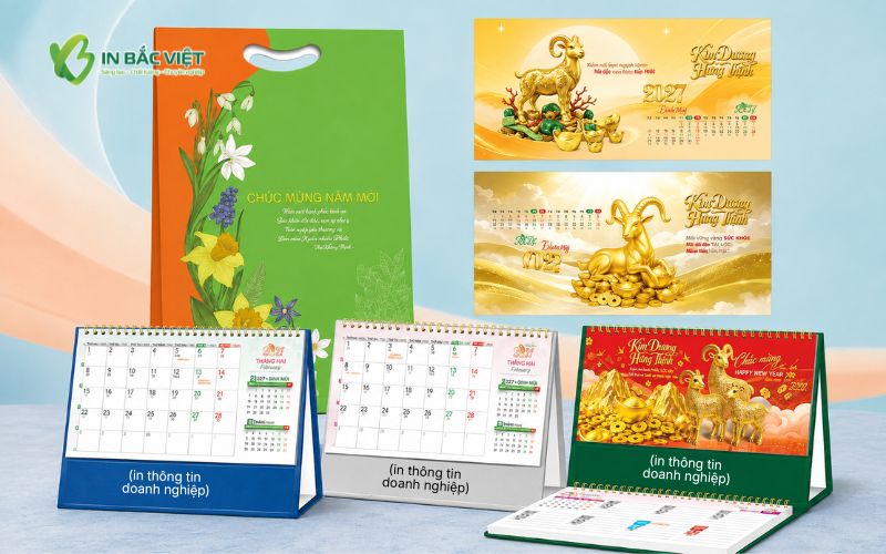 Lịch để bàn chữ A, chữ M phôi sẵn 2027 có vị trí in thông tin doanh nghiệp