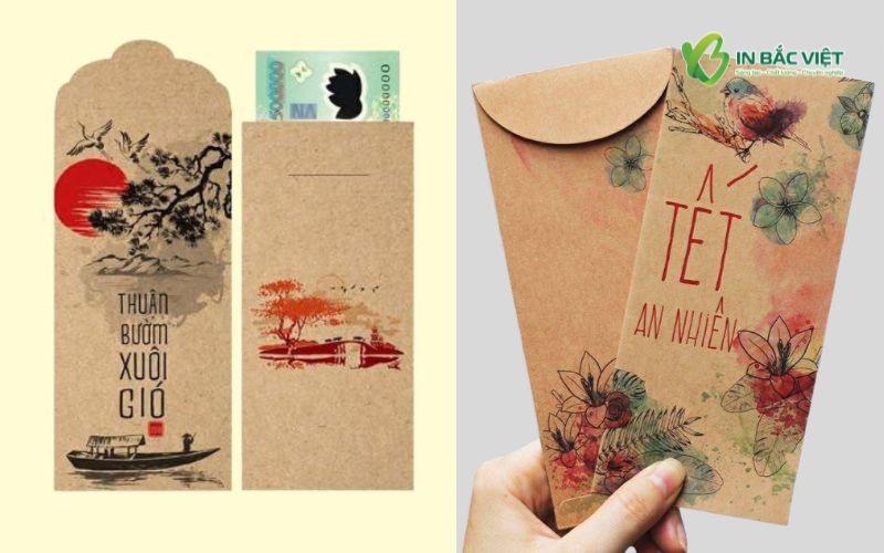 Phong bao lì xì kraft kết hợp phong cách vintage, mang vẻ mộc mạc và tinh tế