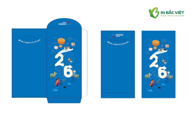 Mẫu bao lì xì màu xanh cho doanh nghiệp Kansai Paint, thiết kế hiện đại và sang trọng