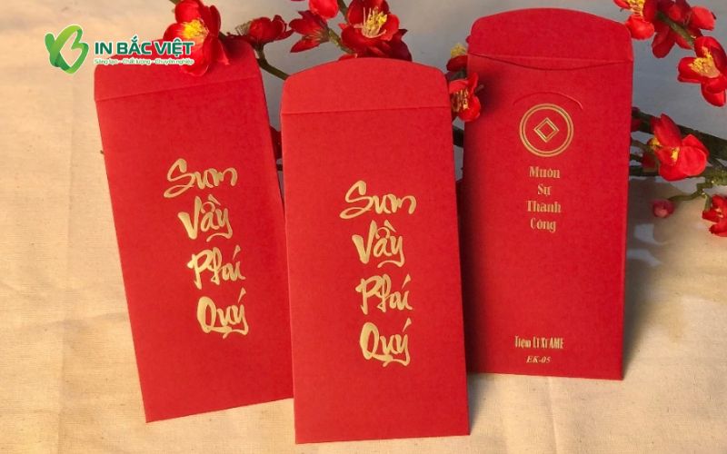 Mẫu bao lì xì ép kim đẹp 2 mặt, nền đỏ sang trọng và chữ nhũ vàng cao cấp