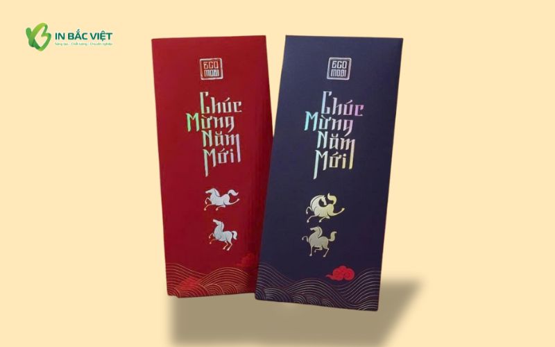 Mẫu bao lì xì ép nhũ 7 màu 2026 với hiệu ứng ánh kim chuyển sắc