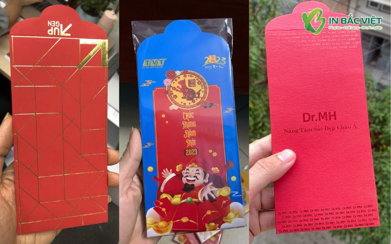 Mẫu bao lì xì đỏ và lì xì thần tài ép kim cao cấp, gia công sắc nét tại Xưởng In Bắc Việt