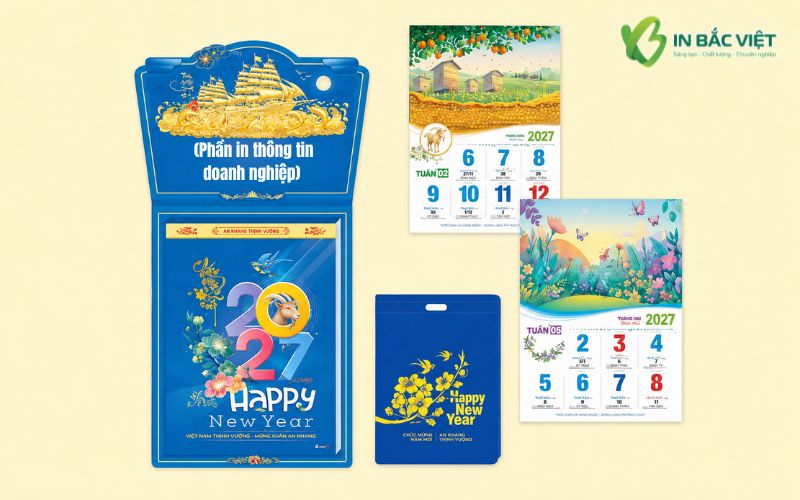 Mẫu lịch Bloc 52 tuần tone xanh chủ đề Sống vui mỗi ngày Xuân 2027