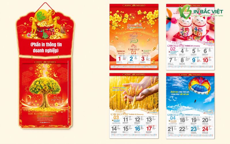 Mẫu lịch treo tường Bloc 53 tuần Xuân Đinh Mùi 2027 dành cho doanh nghiệp