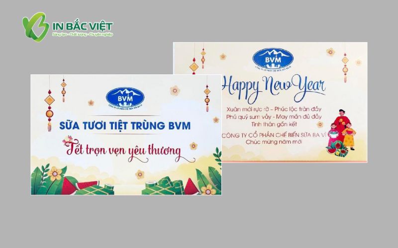 Mẫu thiệp chúc Tết công ty cổ phần chế biến sữa Ba Vì thiết kế trang nhã và nổi bật