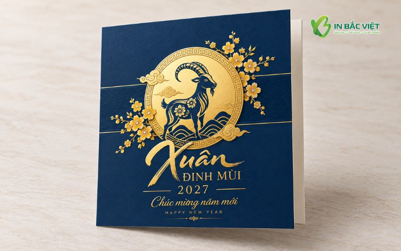 Mẫu thiệp chúc Tết công ty 2027 kiểu dáng vuông gập đôi