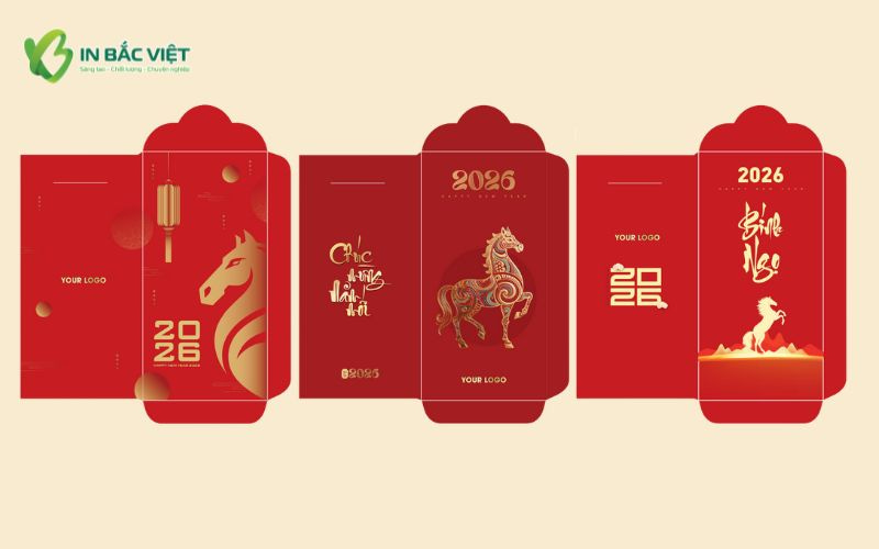 Mẫu lì xì Tết 2026 màu đỏ thiết kế sang trọng, phù hợp làm quà mừng tuổi dịp đầu năm