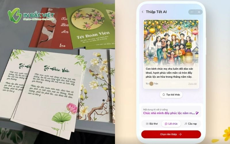 So sánh thiệp mừng xuân in truyền thống và thiệp chúc Tết tạo bằng AI