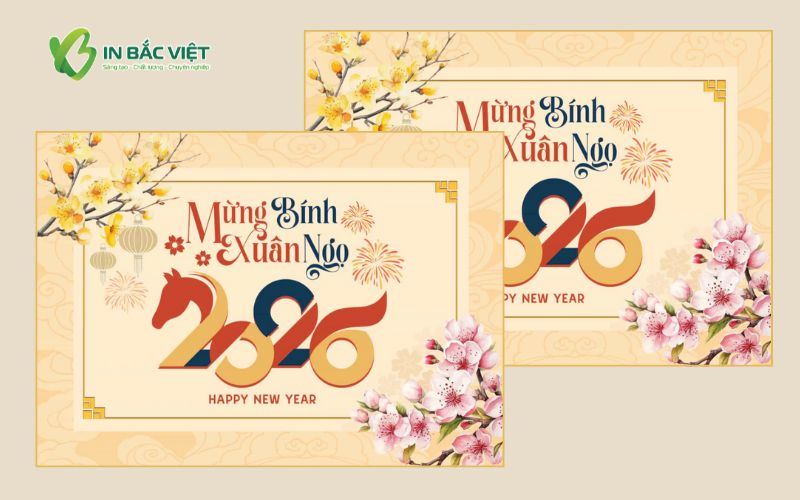 Thiệp chúc năm mới 2026 trang trí hoa mai và hoa đào 3. Title (có dấu)