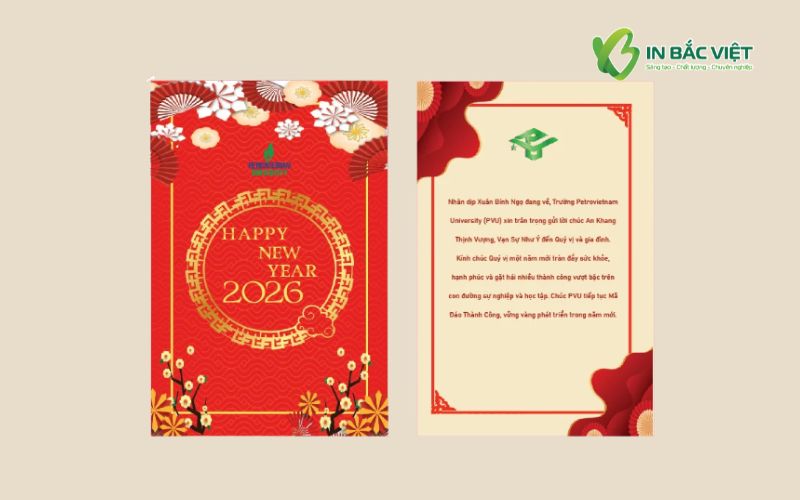 Mẫu thiệp chúc Tết 2026 đơn giản cho doanh nghiệp với tông đỏ vàng