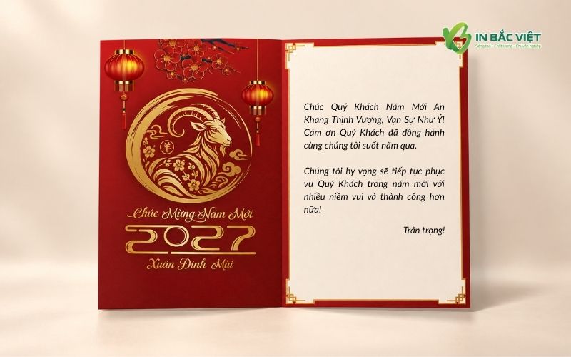 Thiệp gập đôi chúc Tết doanh nghiệp Xuân Đinh Mùi 2027