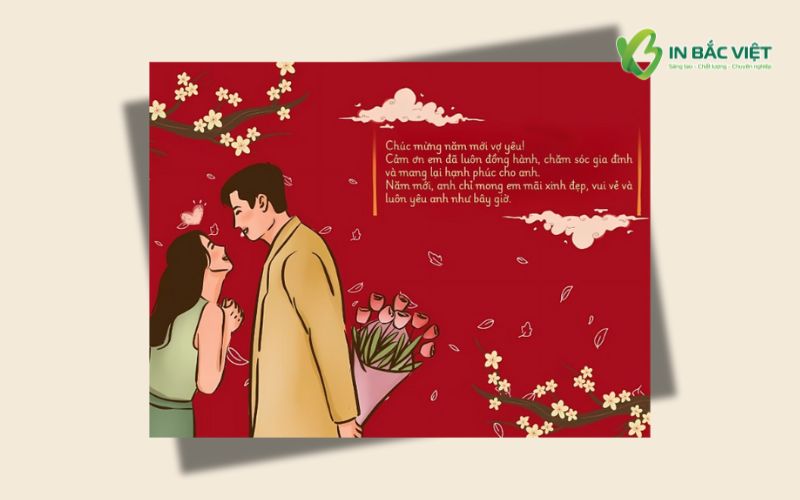 Thiệp Tết chúc vợ yêu lãng mạn với hình cặp đôi