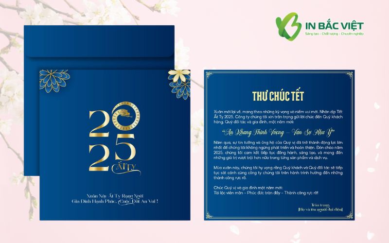 Thư chúc Tết doanh nghiệp 2025 Ất Tỵ thiết kế sang trọng màu xanh navy