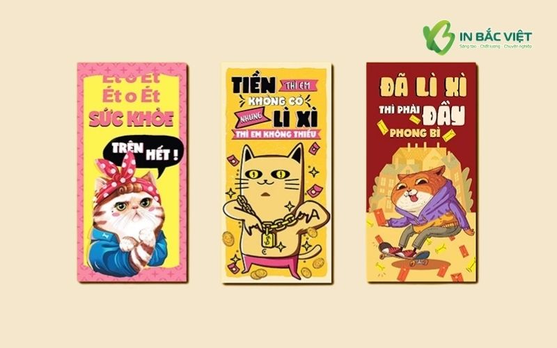 Font chữ trong xu hướng thiết kế bao lì xì meme hiện đại, phong cách hài hước và trẻ trung