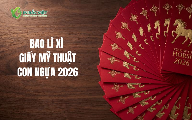 Báo giá in bao lì xì giấy mỹ thuật con ngựa Bính Ngọ 2026 ép kim cao cấp tại In Bắc Việt