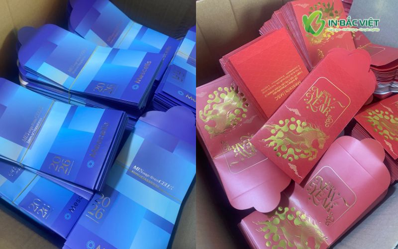 Bao lì xì doanh nghiệp ép kim logo sang trọng in trên giấy Couche C150