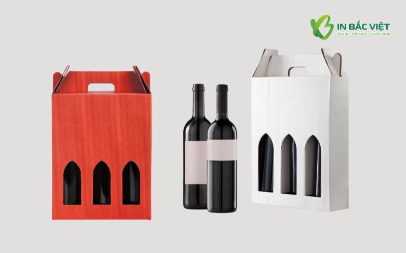 Mẫu hộp đựng rượu Tết 3 chai bằng giấy carton sóng chắc chắn