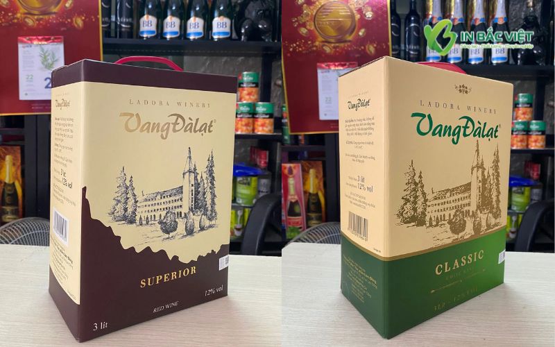 Hộp đựng rượu vang Đà Lạt chất liệu giấy Ivory thiết kế cứng cáp, in sắc nét