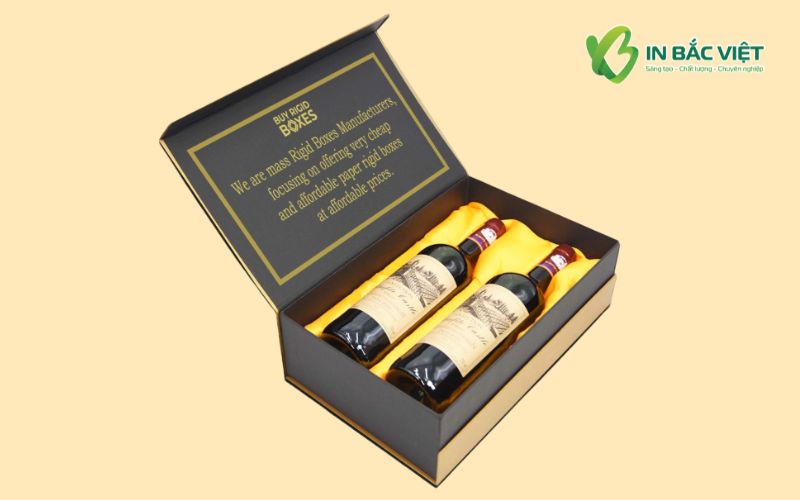 Mẫu hộp quà Tết rượu nắp nam châm cao cấp