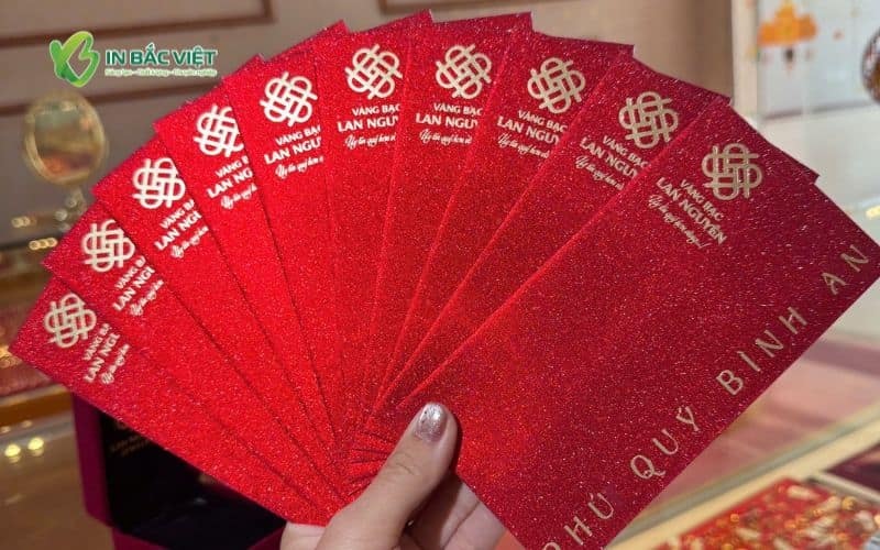 Lì xì mỹ thuật cao cấp dành cho cửa hàng vàng bạc trang sức với bề mặt giấy hiệu ứng sang trọng