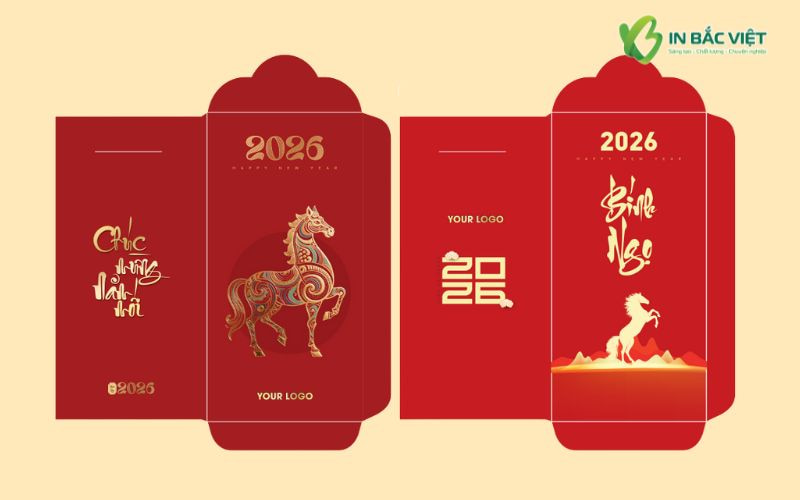 Lì xì Tết 2026 ép nhũ vàng trên giấy mỹ thuật, thiết kế sang trọng và nổi bật