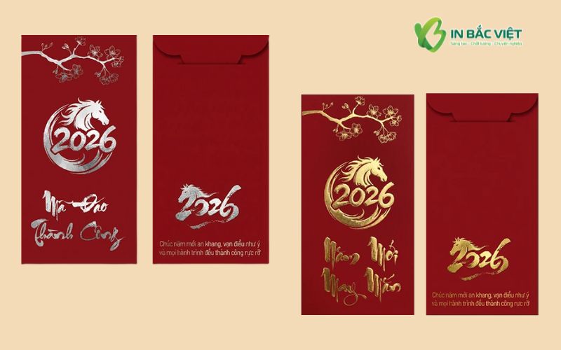 Mẫu lì xì giấy nhung hình con ngựa Tết Bính Ngọ 2026 sang trọng, ý nghĩa