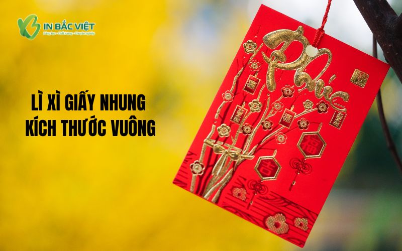 Mẫu lì xì giấy nhung đỏ kích thước hình vuông sang trọng dịp Tết