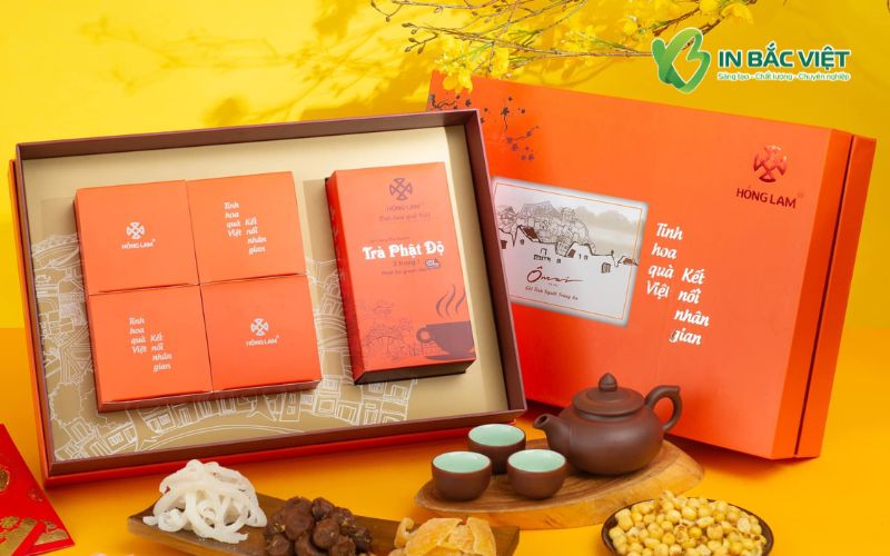 Mẫu hộp quà biếu Tết Ô mai Hồng Lam