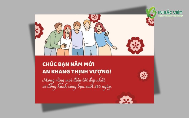 Thiệp chúc Tết bạn bè hay, chân thành với hình minh họa nhóm bạn
