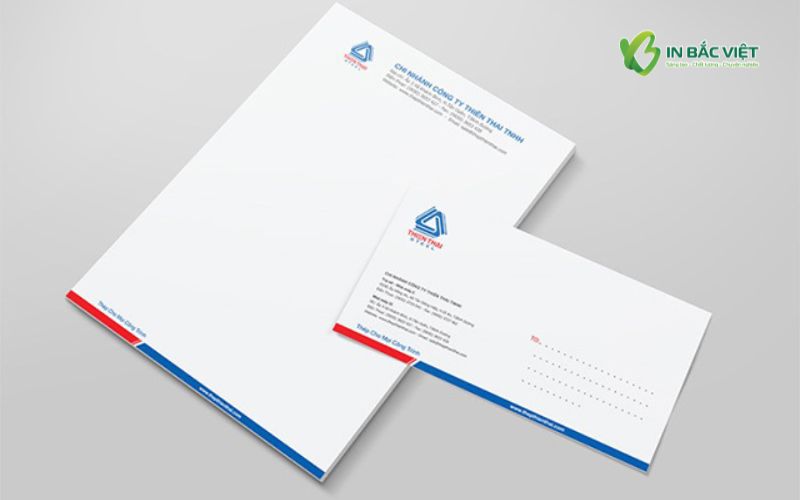 Ấn phẩm văn phòng gồm tiêu đề thư và phong bì thư thiết kế đồng bộ