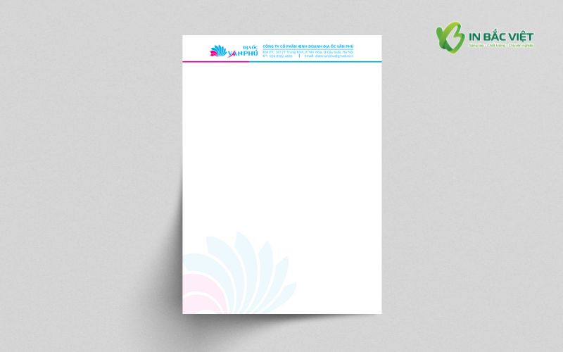 Giấy tiêu đề doanh nghiệp in trên khổ A4, thiết kế chuẩn nhận diện thương hiệu
