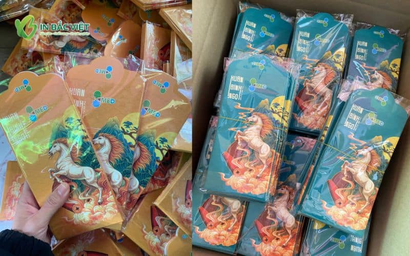 In lì xì doanh nghiệp số lượng lớn, bao lì xì thiết kế đồng bộ, đóng gói hoàn thiện tại In Bắc Việt