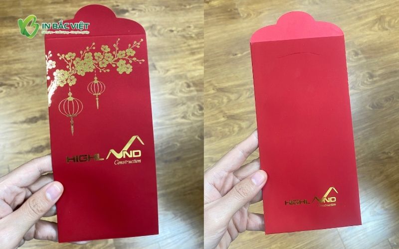 Lì xì giấy mỹ thuật đỏ nhung in logo doanh nghiệp tặng khách VIP