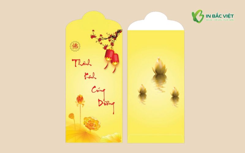 Bao lì xì màu vàng họa tiết hoa sen, thiết kế nhẹ nhàng mang ý nghĩa an lạc