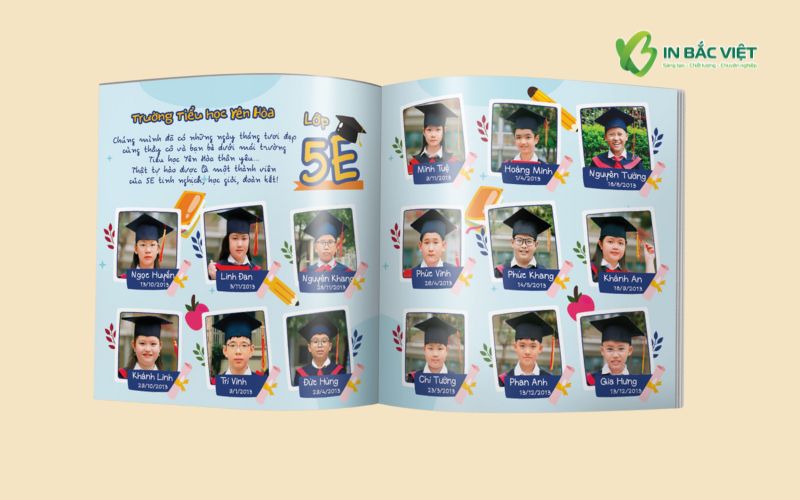 Mẫu kỷ yếu lớp 5 dành cho các trường tiểu học, in sổ kỷ yếu lưu giữ kỷ niệm tuổi học trò