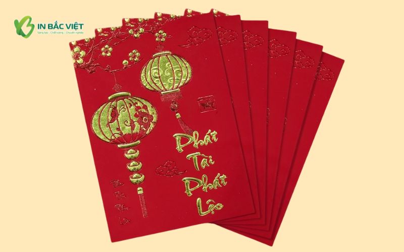 Lì xì giấy nhung in dập nổi họa tiết, chữ tinh tế