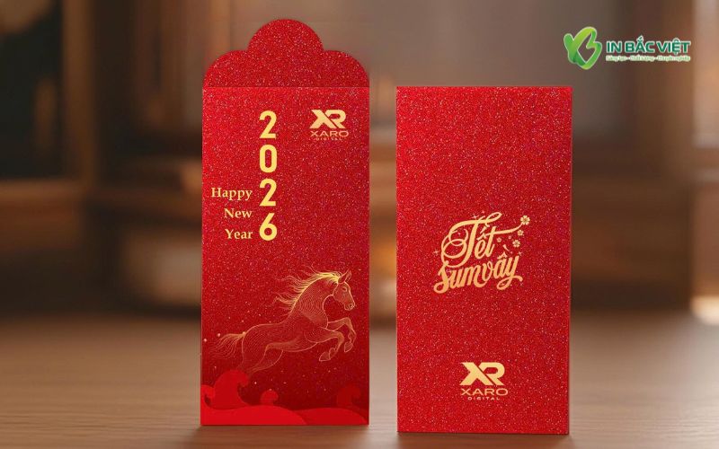 Mẫu lì xì hình con ngựa cán màng kim tuyến cát phiên bản cao cấp