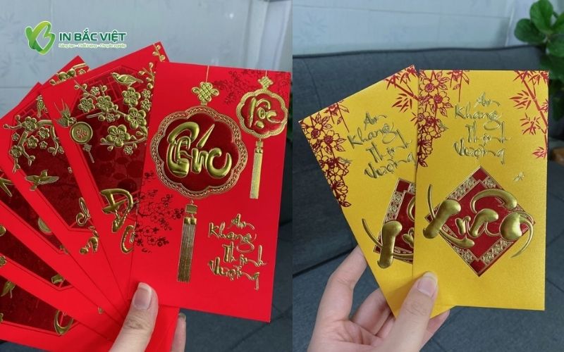 Phong bao lì xì đỏ, vàng dập nổi tinh xảo