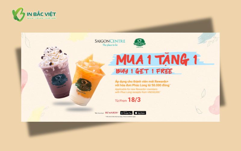 hiết kế voucher F&B với bố cục rõ ràng và hình ảnh đồ uống bắt mắt