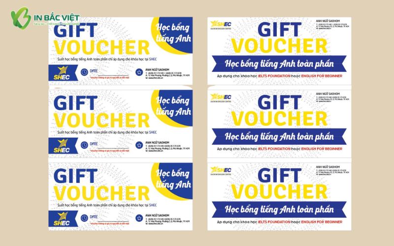 Voucher học bổng tiếng Anh toàn phần thiết kế theo nhận diện thương hiệu trung tâm Anh ngữ