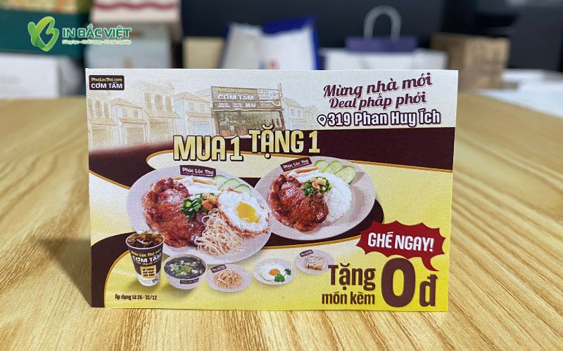 Voucher khai trương quán ăn với ưu đãi mua 1 tặng 1 dành cho khách dùng bữa