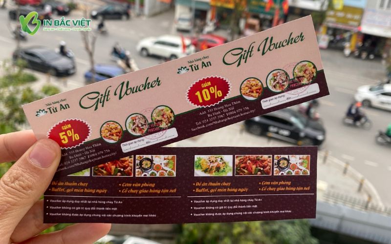 Mẫu voucher nhà hàng chay giảm giá 5% cho khách hàng