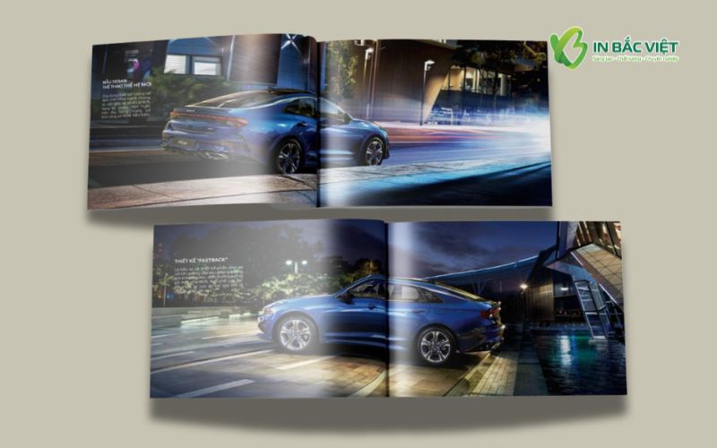 Catalogue xe hơi khổ ngang với bố cục trải rộng hiện đại