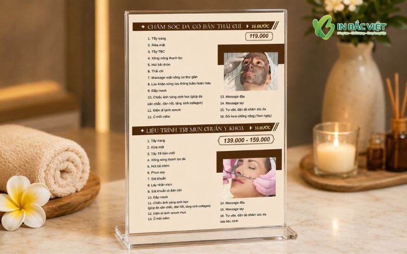 Báo giá in Menu dịch vụ Spa theo yêu cầu tại Xưởng In Bắc Việt