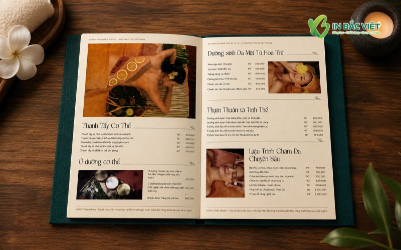 In Menu dịch vụ Spa đẹp giúp nâng cao hình ảnh thương hiệu chuyên nghiệp
