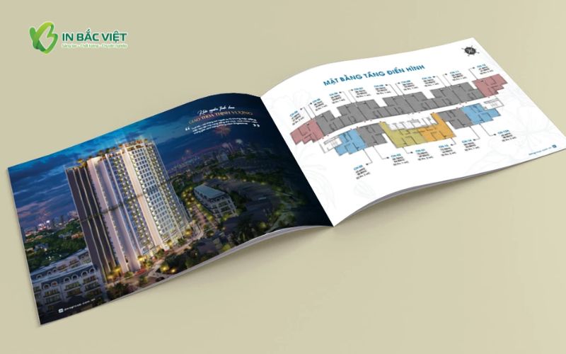 Mẫu catalogue bất động sản trình bày mặt bằng và phối cảnh dự án