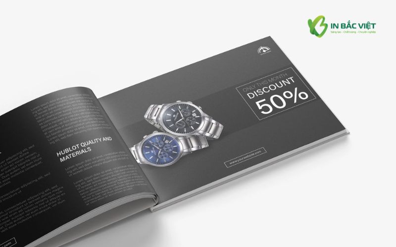 Catalogue đồng hồ cao cấp in trên giấy mỹ thuật đen sang trọng với thiết kế tối giản