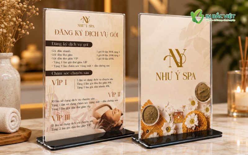 Menu Spa để bàn thiết kế gọn gàng cho quầy lễ tân